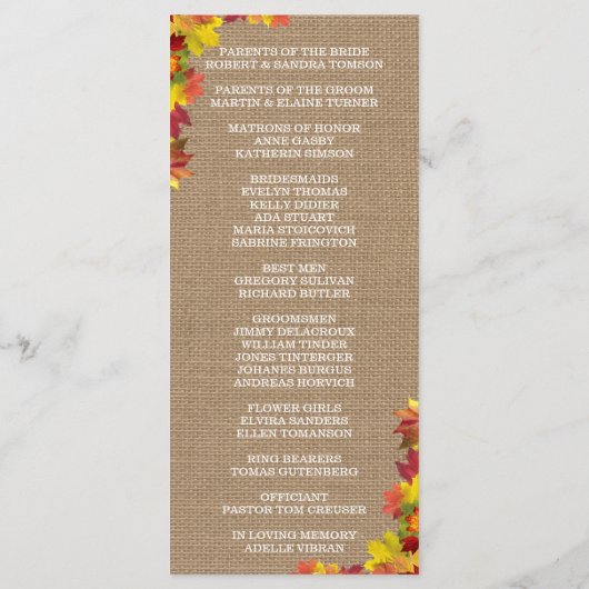Rustic Fall quitte Burlap Wedding Programme Person (Dos)