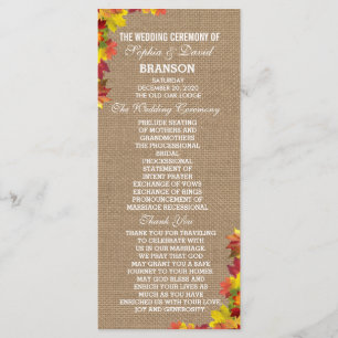 Rustic Fall quitte Burlap Wedding Programme Person