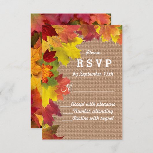 Rustic Fall quitte Burlap Wedding RSVP (Devant / Derrière)