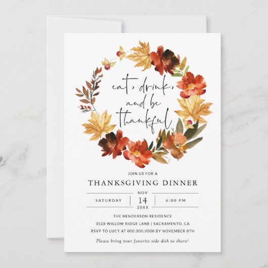 Rustic Fall quitte Thanksgiving Diner Invitation (Devant)