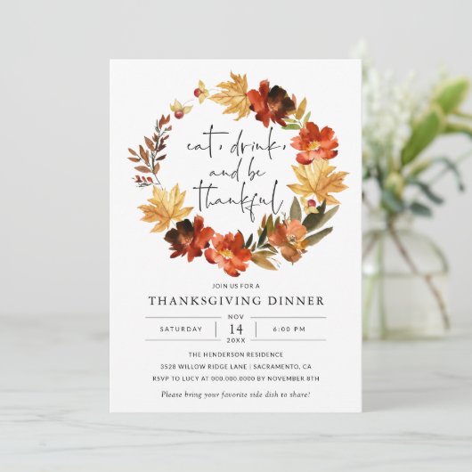Rustic Fall quitte Thanksgiving Diner Invitation (Debout devant)