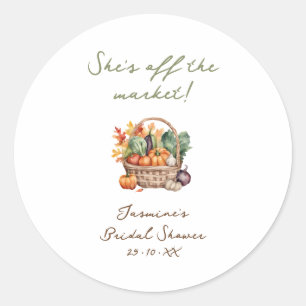 Rustic Fall She's Off the Market Bruiloftsfeest Ronde Sticker