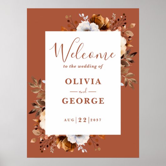 Rustic Fall Terracotta Floral Mariage Affiche de b (Devant)