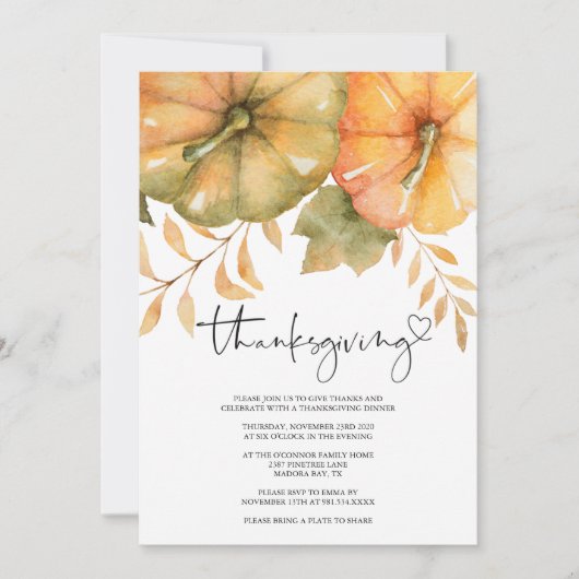 Rustic Fall Thanksgiving Dîner Invitation (Devant)