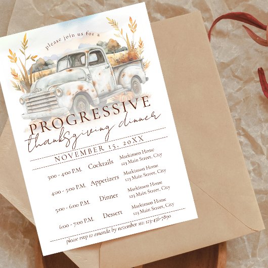 Rustic Fall Truck Progressive Thanksgiving Dinner Kaart