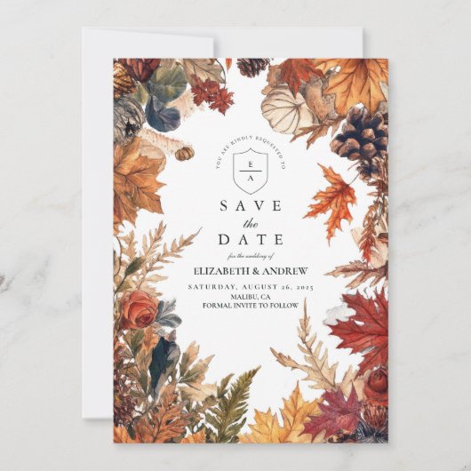 Rustic Fall verlaat bruiloft Save The Date (Voorkant)