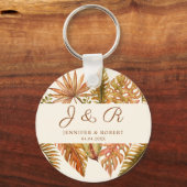 Rustic Fall verlaat Monogram Trouwronde Sleutelhanger (Voorkant)