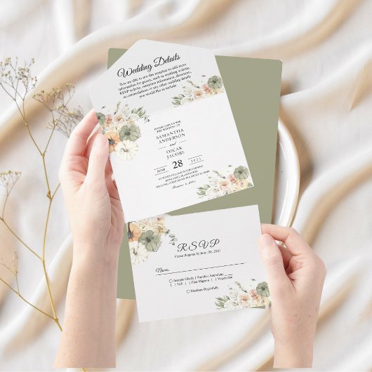 Rustic Fall Wedding Invitation Set | Waterverf All In One Uitnodiging