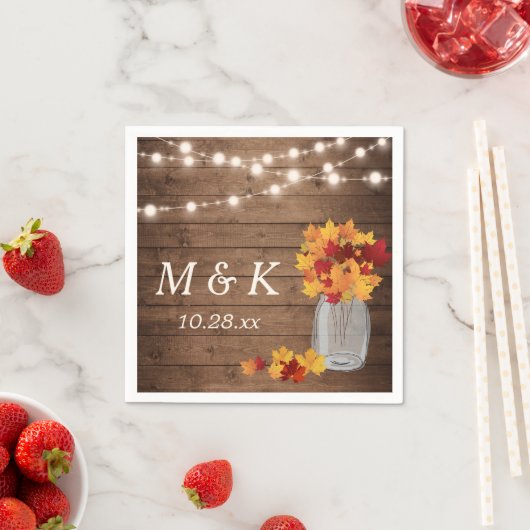 Rustic Fall Wedding Monogram String Lights Wood Servet (Insitu)