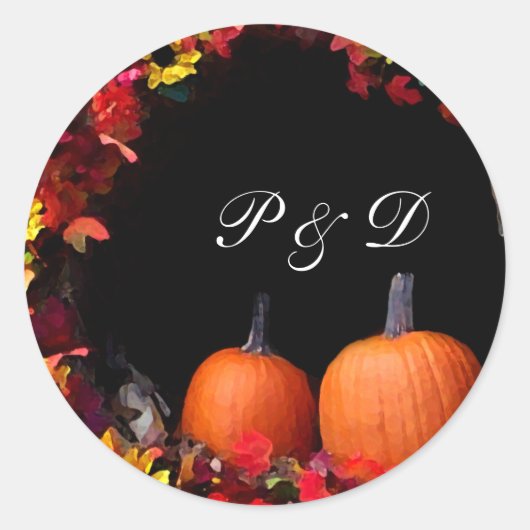 Rustic Fall Wedding Pumpkin Monogram Envelope Seal Ronde Sticker (Voorkant)