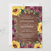 Rustic Fall Wedding Sunflower Burgundy Floral Kaart (Voorkant)