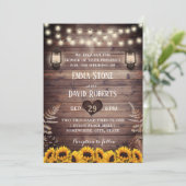 Rustic Fall Wedding Sunflower &  lampjes Kaart (Staand voorkant)