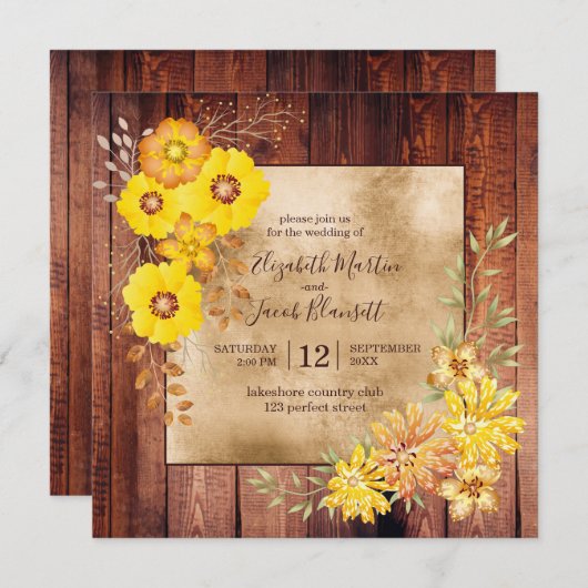 Rustic Fall Wedding Yellow Wilde Rozen Kaart (Voorkant / Achterkant)
