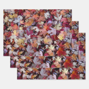 Rustic Fallen Autumn Tree Leaves Pattern Inpakpapier Vel