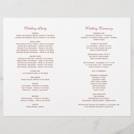 Rustic Falling Feuille Mariage de automne Programm (Dos)