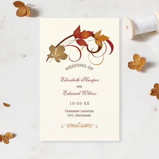 Rustic Falling Leaves Fall Wedding Programs