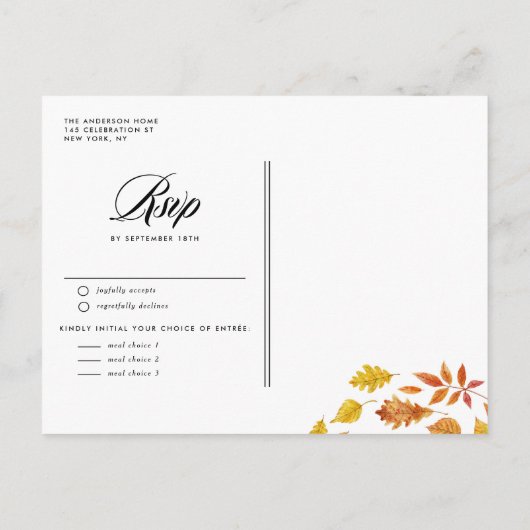 Rustic Falling verlaat Garland herfstbruiloft Uitnodiging Briefkaart (Achterkant)
