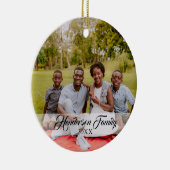 Rustic Family Foto 2-zijdig Joy Peace Love Xmas Keramisch Ornament (Rechts)