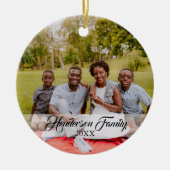 Rustic Family Foto 2-zijdig Joy Peace Love Xmas Keramisch Ornament (Voorkant)