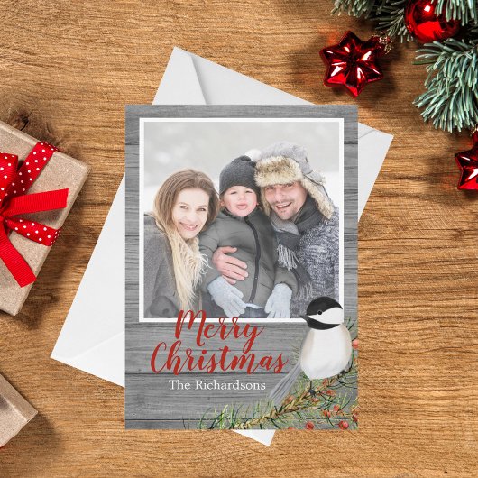 Rustic Family Foto Chickadee Kerstmis Kaart