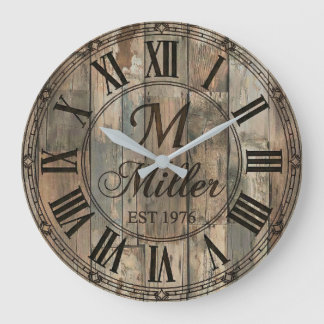 Rustic Family Monogram Wall Clock | Wood-Look  Grote Klok