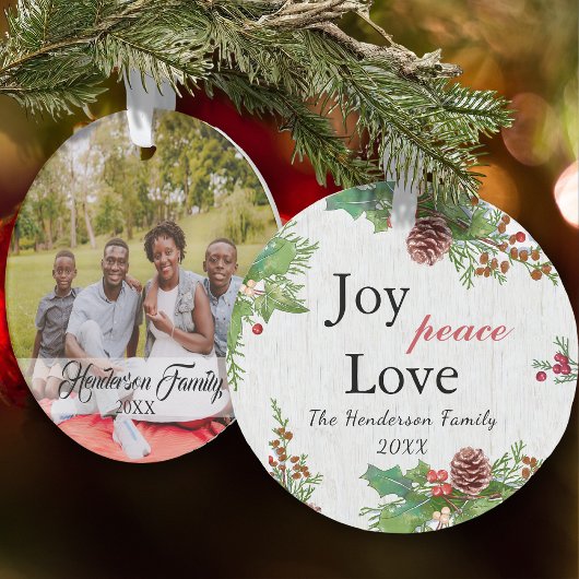 Rustic Family Photo 2-sided Joy Peace Love Xmas