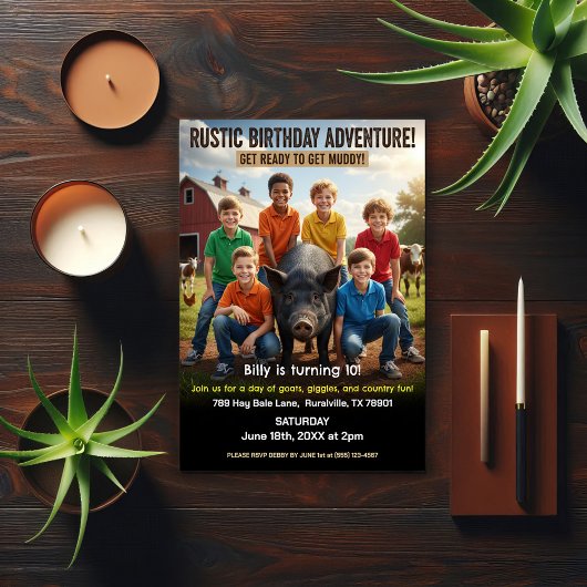 Rustic Farm Birthday Party Invitation Kaart