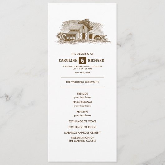 Rustic Farm, Kraft Programme de mariage papier (Devant)