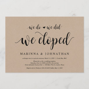 Rustic Farm Kraft, Zwarte script, Trouw Elopement Kaart