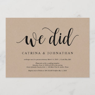 Rustic Farm Kraft, Zwarte script, Trouw Elopement Kaart
