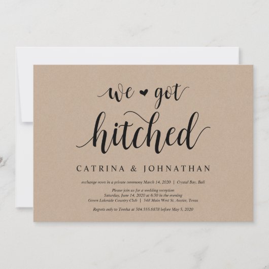 Rustic Farm Kraft, Zwarte script, Trouwen Elopemen Kaart (Voorkant)