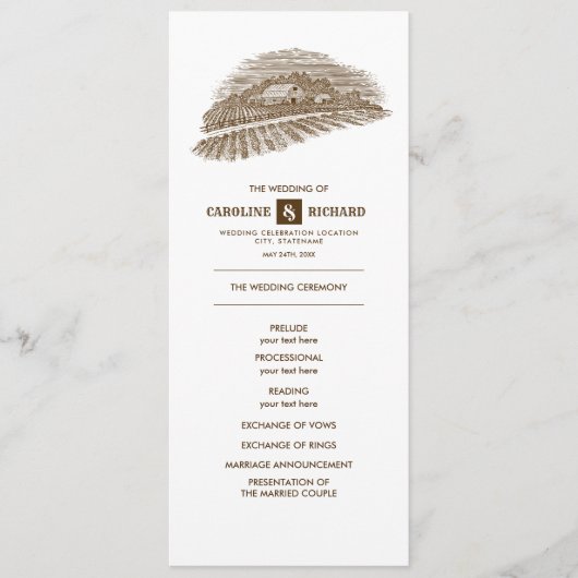 Rustic Farm, Programme de mariage sur le bois de g (Devant)