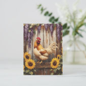Rustic Farm Rooster with Sunflowers and Wisteria Briefkaart (Staand voorkant)