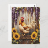 Rustic Farm Rooster with Sunflowers and Wisteria Briefkaart (Voorkant / Achterkant)