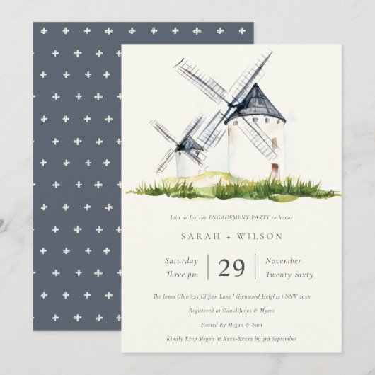 Rustic Farm Windmill thème Fiançailles Invitation (Devant / Derrière)