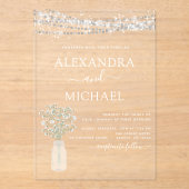 Rustic Farmhouse Baby's Breath Jar Wedding Acryl Uitnodigingen (Voorkant)
