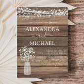 Rustic Farmhouse Baby's Breath Jar Wedding Kaart