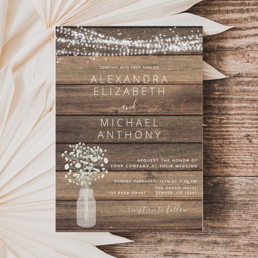 Rustic Farmhouse Baby's Breath Wedding Invitation Kaart