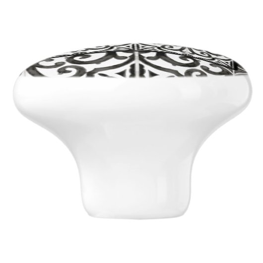 Rustic Farmhouse Black and White Scrollwork Tile Keramische Knop (Zijkant)