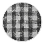 Rustic Farmhouse Black in White Gingham Check Boer Keramische Knop (Voorkant)