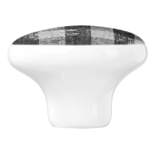 Rustic Farmhouse Black in White Gingham Check Boer Keramische Knop (Zijkant)