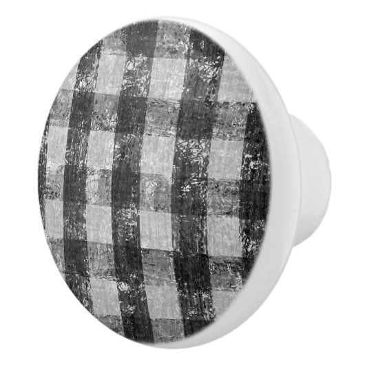 Rustic Farmhouse Black in White Gingham Check Boer Keramische Knop (Rechts)