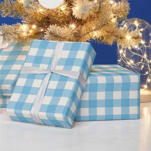 Rustic Farmhouse Blue & Cream Wrapping Paper Cadeaupapier (Feestdagen)