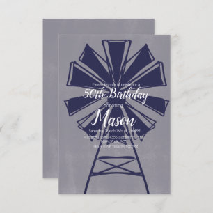 Rustic Farmhouse Blue Windmill 50th Birthday Kaart