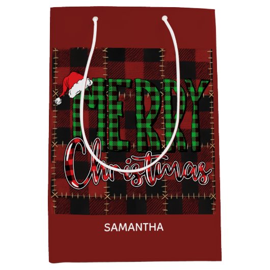 Rustic Farmhouse Buffalo Plaid Christmas Custom Medium Cadeauzakje (Voorkant)