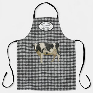 Rustic Farmhouse Cow Black and White Kitchen Name Schort