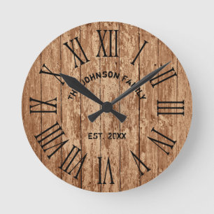 Rustic Farmhouse Dark Wood Familienaam Ronde Klok
