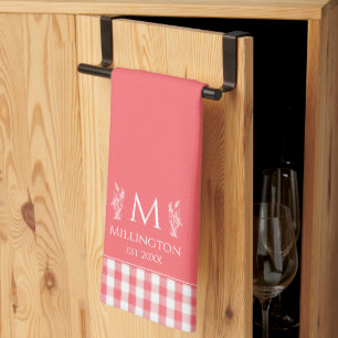 Rustic Farmhouse Gepersonaliseerd Monogram Koraal Theedoek