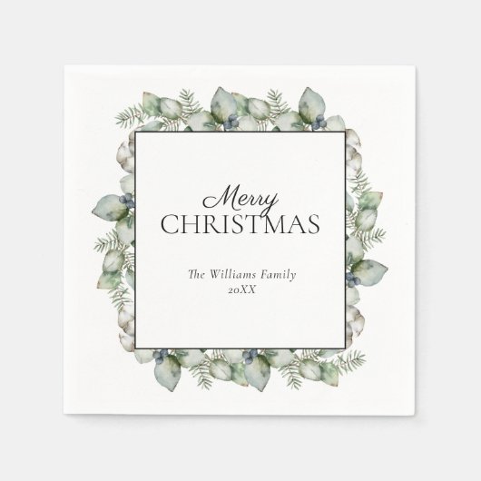 Rustic Farmhouse Greenery Merry Kerstmis Servet (Voorkant)