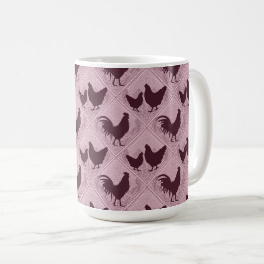 Rustic Farmhouse Hen Pattern – In Pink Koffiemok (Voorkant rechts)